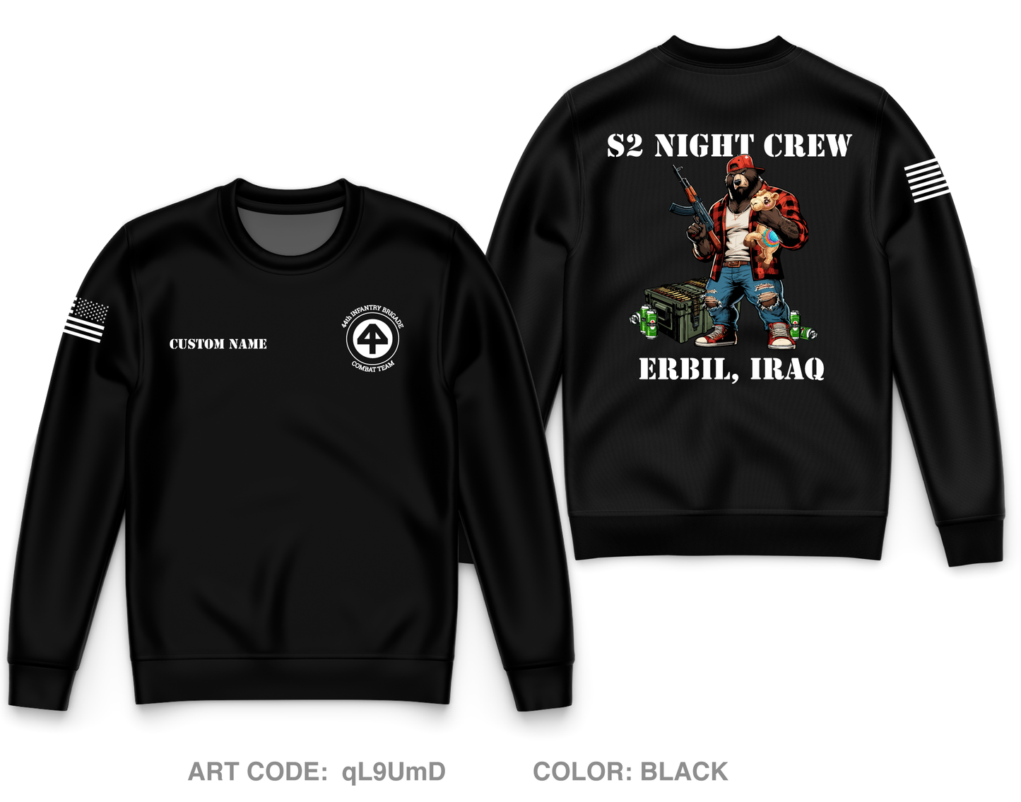 CUSTOM 44th IBCT S-2 Night Shift Core Men's Crewneck Performance Sweatshirt - qL9UmD