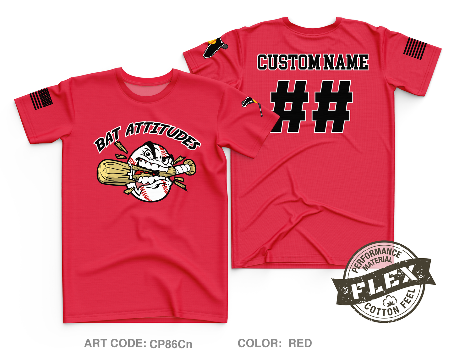 CUSTOM Bat attitudes Core Men's SS Flex Performance Tee - CP86Cn