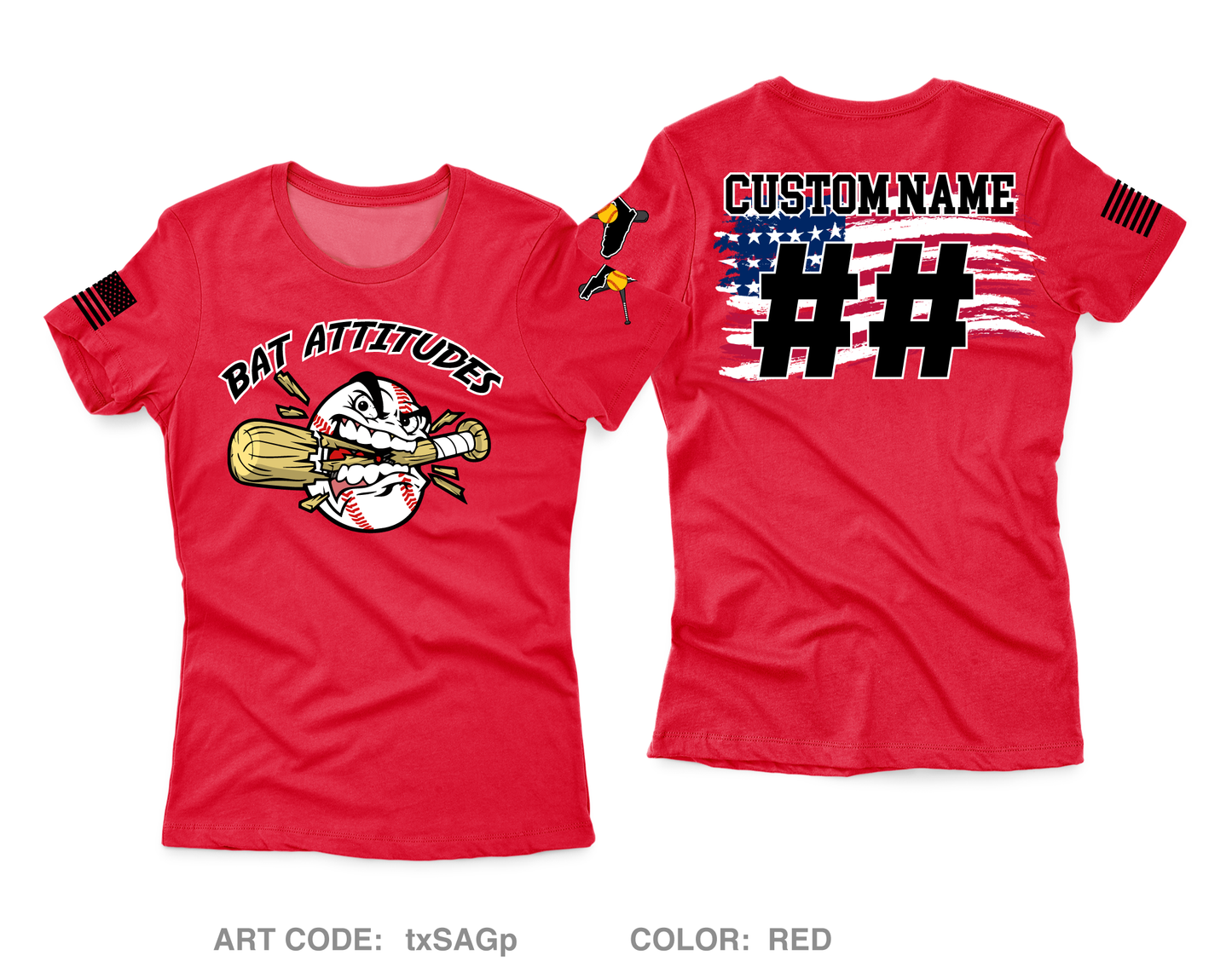 CUSTOM Bat attitudes Core Women's SS Performance Tee - txSAGp