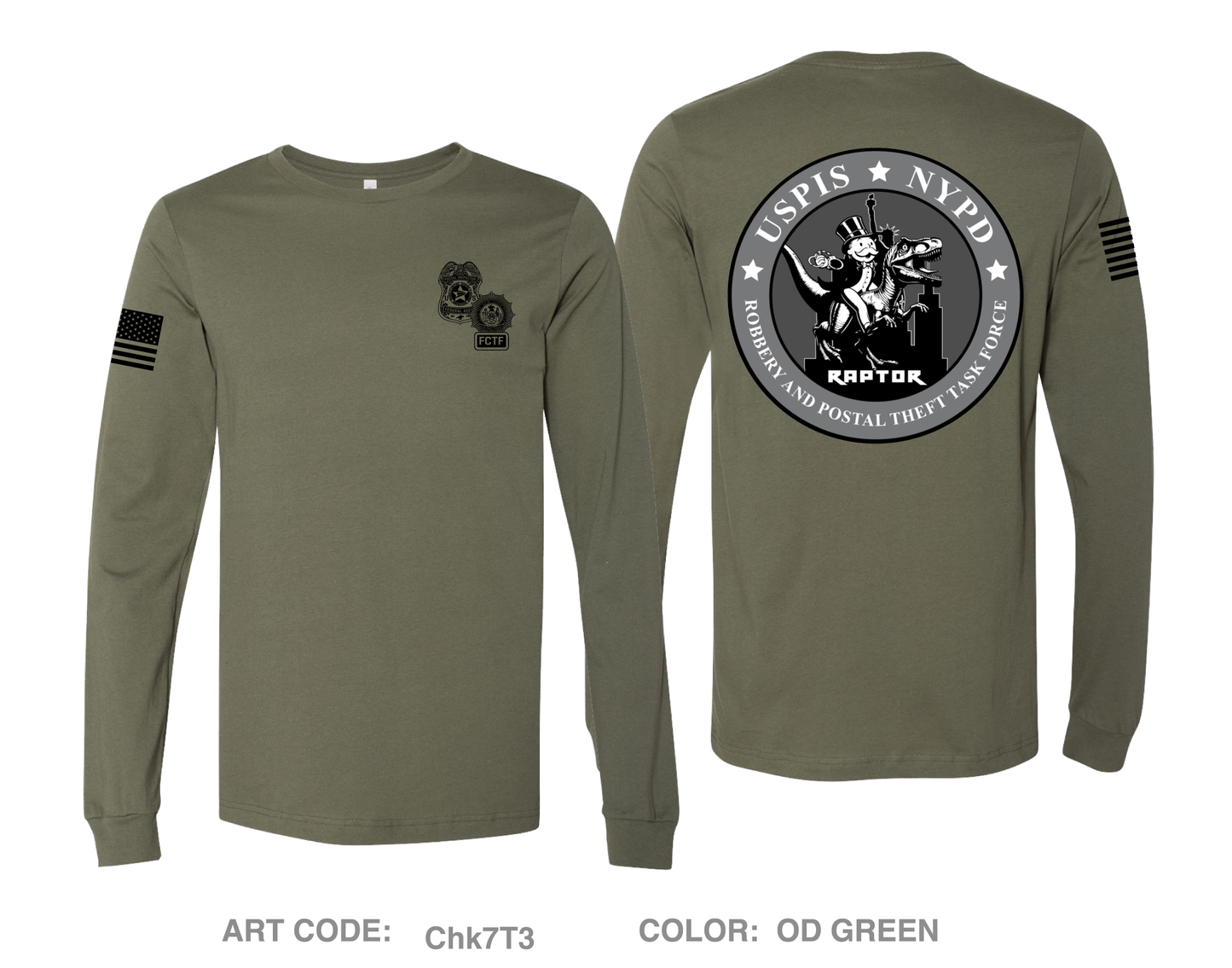 USPIS|NYPD RAPTOR Task Force Comfort Unisex Cotton LS Tee - Chk7T3