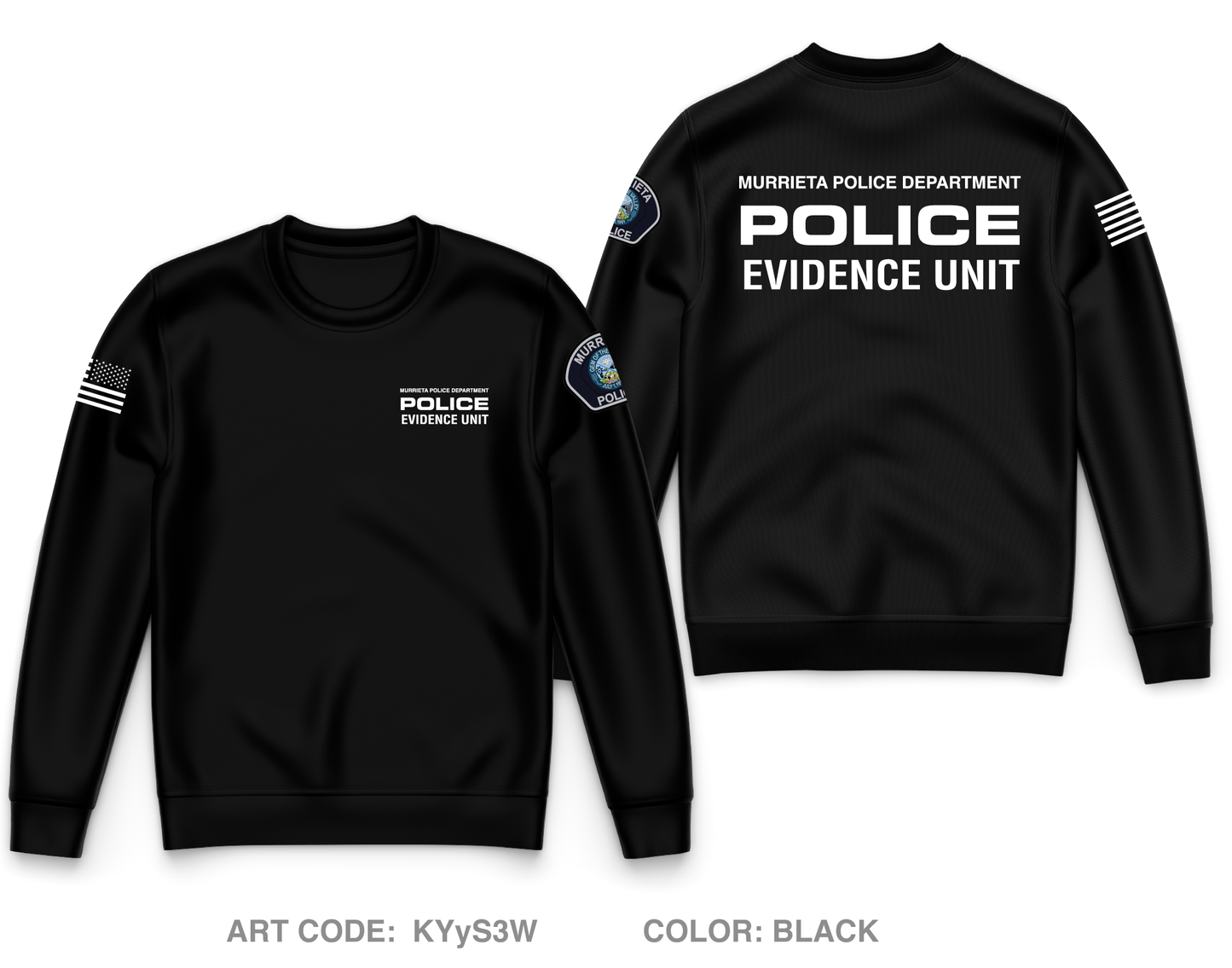 Murrieta Police Department Evidence Unit Core Men's Crewneck Performance Sweatshirt - KYyS3W