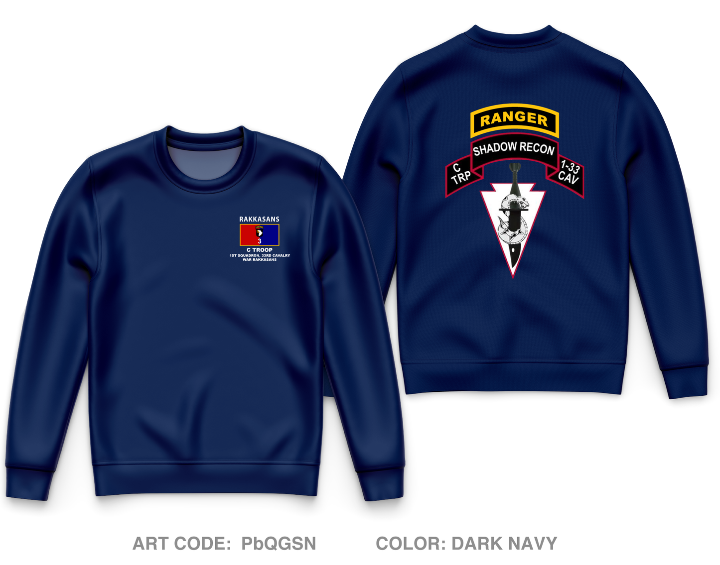 C Troop, 1-33 CAV, 3 BDE 101st Airborne Division Core Men's Crewneck Performance Sweatshirt - PbQGSN