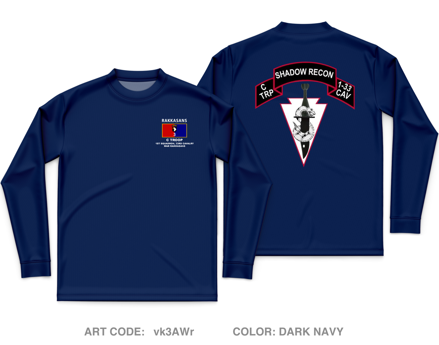 C Troop, 1-33 CAV, 3 BDE 101st Airborne Division Core Men's LS Performance Tee - vk3AWr