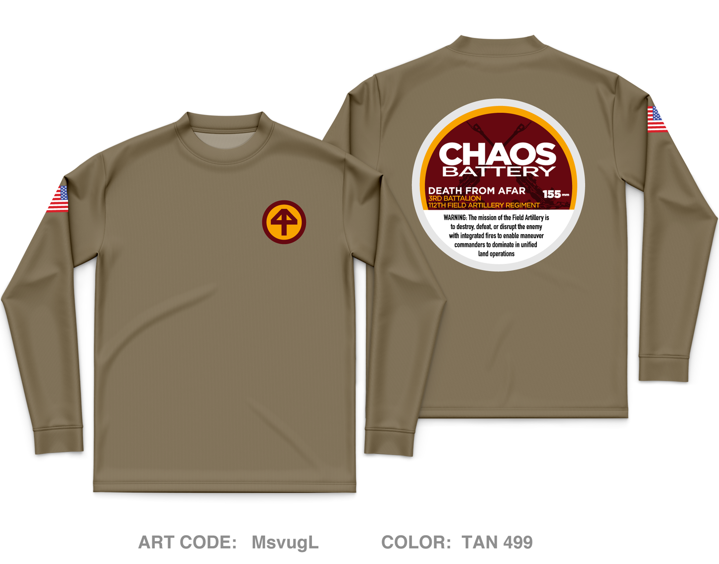 Charlie Battery, 3RD Battalion 112TH Field Artillery Regiment Core Men's LS Performance Tee - MsvugL